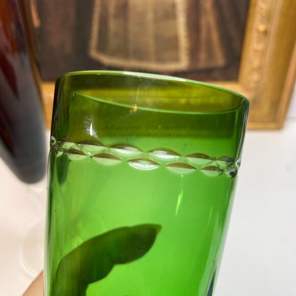 NACHTMANN Purple, GREEN CUT-TO-CLEAR CRYSTAL CHAMPAGNE FLUTES GLASSES Set Of 2 - Picture 13 of 14